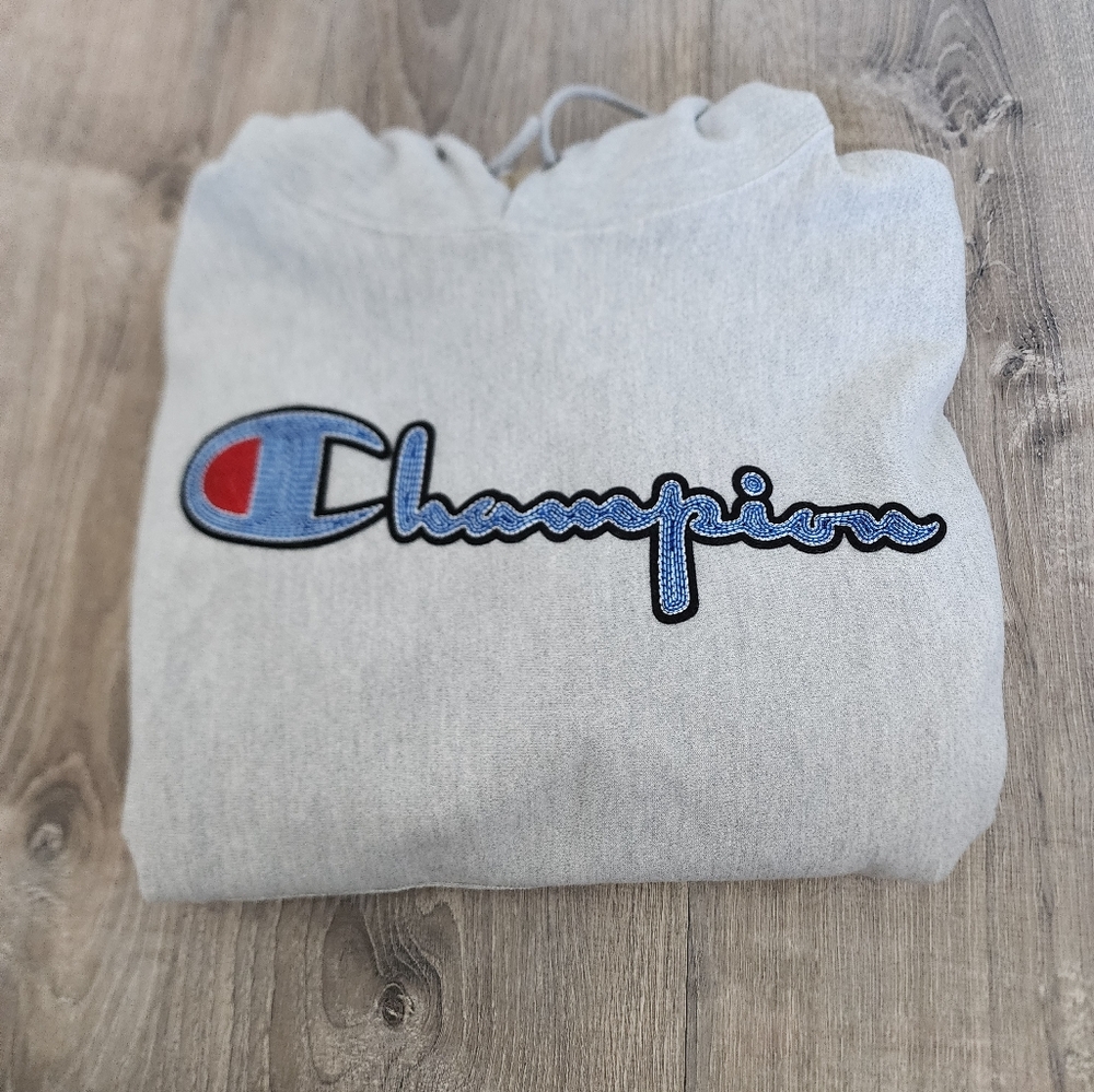Gray Embrodiered Hoodie with Logo Patch